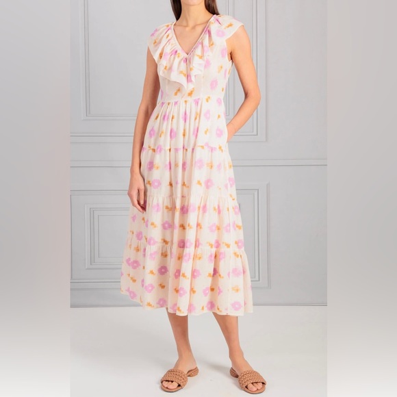 NWT✨XÍRENA Abstract Print Tiered Cotton Dress LILAC IKAT Sz Medium - Picture 11 of 17